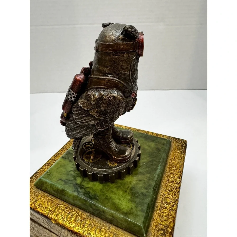 Steampunk Resin Owl Figurine Bronze Finish Goggles Jetpack Aviator Bird Statue